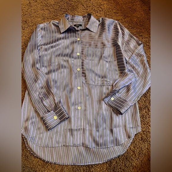 Rails Silk Blue and White Striped Blouse